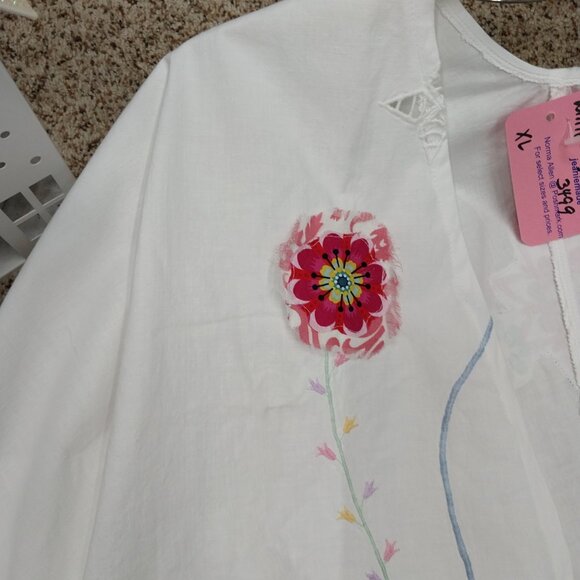 3499 Size XL Long Duster Upcycled from Linen /Cotton Tablecloths, - Picture 6 of 11